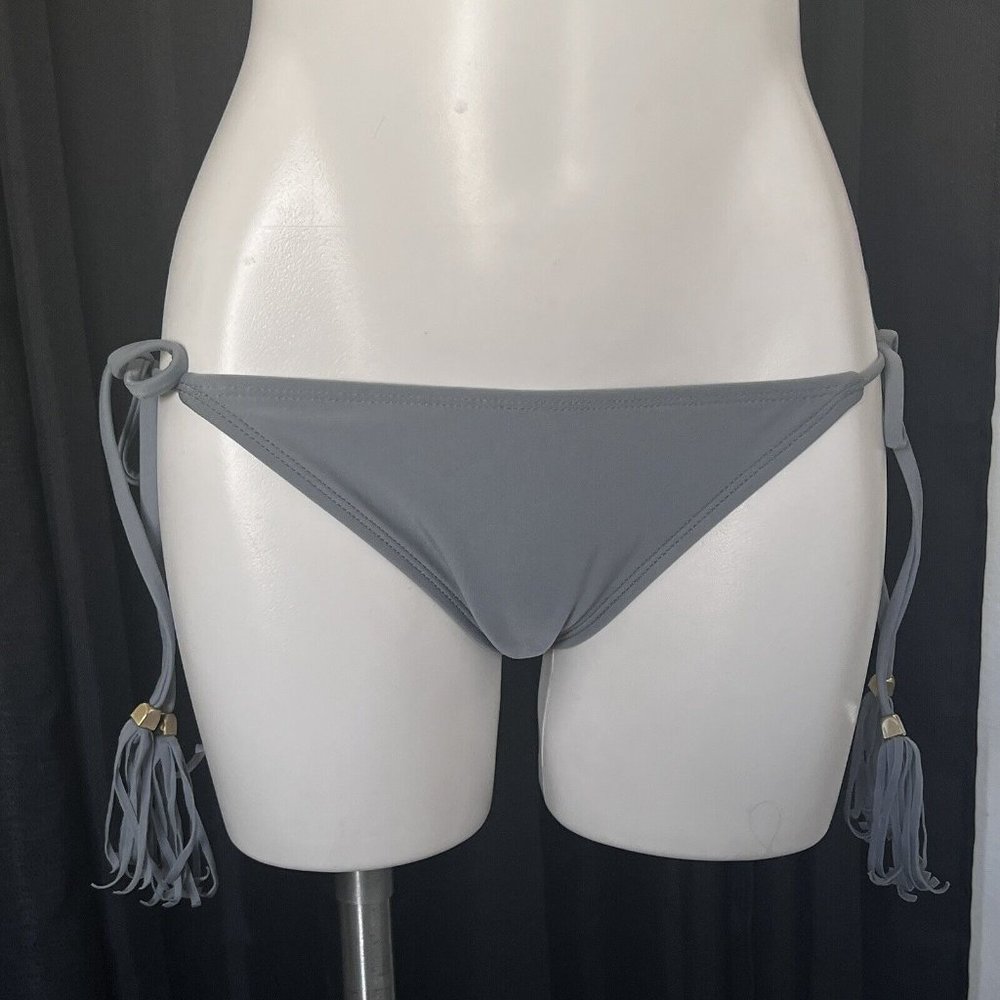 Kandy Wrapper Bikini Bottoms Grey Ties Side Tassel String Bathing Suit New Med - Picture 12 of 12